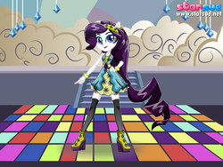 Size: 800x600 | Tagged: safe, artist:user15432, rarity, equestria girls, equestria girls specials, g4, my little pony equestria girls: dance magic, advertisement, clothes, dance floor, ear piercing, earring, female, jewelry, piercing, ponied up, pony ears, solo, starsue, wondercolts