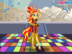Size: 800x600 | Tagged: safe, artist:user15432, sunset shimmer, dance magic, equestria girls, g4, spoiler:eqg specials, clothes, dance floor, dress, dressup, female, flamenco dress, high heels, ponied up, pony ears, shoes, solo, starsue, sunset shimmer flamenco dress, wondercolts