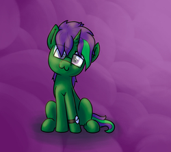 Size: 2860x2555 | Tagged: safe, artist:yugtra, oc, oc only, oc:buggy code, pony, unicorn, :3, abstract background, cute, glasses, high res, sitting, solo, watch, wristwatch