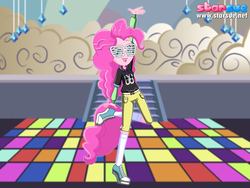 Size: 800x600 | Tagged: safe, artist:user15432, pinkie pie, equestria girls, equestria girls specials, g4, my little pony equestria girls: dance magic, clothes, converse, dance floor, dressup, female, glasses, mc pinkie, outfit, ponied up, pony ears, shoes, sneakers, socks, solo, starsue, wondercolts