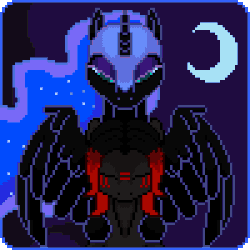 Size: 300x300 | Tagged: safe, artist:imreer, nightmare moon, oc, g4, animated, flowing mane, gif, pixel art, ych result