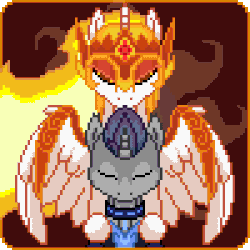 Size: 300x300 | Tagged: safe, artist:imreer, daybreaker, oc, oc:verlo streams, g4, animated, gif, mane of fire, pixel art, ych result