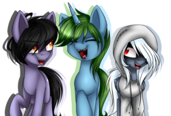 Size: 1600x1089 | Tagged: safe, artist:snowbunny0820, oc, oc only, oc:ice, oc:john, oc:mark, earth pony, pegasus, pony, unicorn, clothes, hoodie, male, simple background, stallion, transparent background