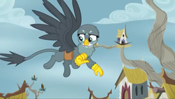 Size: 1920x1080 | Tagged: safe, screencap, gabby, griffon, g4, the fault in our cutie marks, female, flying, griffonstone, solo, spread wings, wings