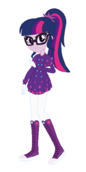 Size: 309x613 | Tagged: safe, artist:allegro15, artist:selenaede, sci-twi, twilight sparkle, equestria girls, g4, base used, boots, bundled up for winter, clothes, converse, dress, female, gloves, purple, shoes, simple background, socks, solo, stockings, thigh highs, transparent background, winter boots, winter outfit