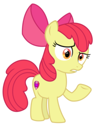 Size: 1681x2216 | Tagged: safe, artist:sketchmcreations, apple bloom, earth pony, pony, g4, marks and recreation, confused, cutie mark, female, filly, raised hoof, simple background, solo, the cmc's cutie marks, transparent background, vector