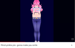Size: 658x424 | Tagged: safe, pinkie pie, human, 3d, belly button, clothes, female, humanized, midriff, mmd, shirt, short shirt, solo, youtube, youtube link
