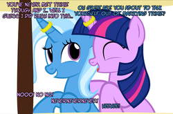 Size: 1050x692 | Tagged: safe, artist:navitaserussirus, trixie, twilight sparkle, asktwixiegenies, g4, cropped, female, lesbian, ship:twixie, shipping