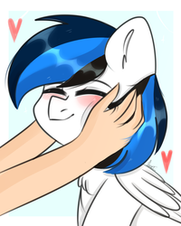 Size: 4000x5000 | Tagged: safe, artist:pesty_skillengton, oc, oc only, oc:waver, pegasus, pony, blushing, cheek squish, cute, eyes closed, hand, heart, offscreen character, petting, simple background, squishy cheeks, white background, ych result