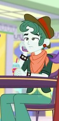 Size: 263x536 | Tagged: safe, screencap, scott green, equestria girls, g4, my little pony equestria girls: summertime shorts, shake things up!, background human, cropped, drink, male, phone, solo