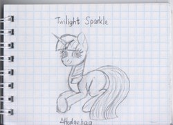 Size: 1302x937 | Tagged: safe, artist:deltahedgehog, derpibooru exclusive, twilight sparkle, pony, unicorn, g4, cute, female, graph paper, mare, smiling, solo, traditional art