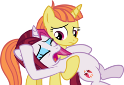 Size: 5190x3578 | Tagged: safe, artist:ironm17, cayenne, citrus blush, pony, unicorn, g4, made in manehattan, drama queen, eyes closed, faint, female, holding, mare, open mouth, simple background, transparent background, vector