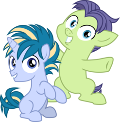 Size: 6934x7021 | Tagged: safe, artist:frownfactory, cucumber seed, skeedaddle, earth pony, pony, unicorn, g4, marks and recreation, absurd resolution, colt, male, simple background, transparent background, vector