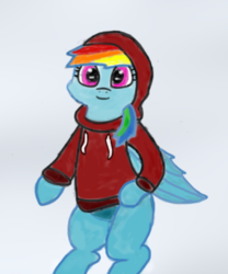 Size: 701x841 | Tagged: safe, artist:sunnzio, rainbow dash, g4, clothes, female, hoodie, simple background, solo, white background