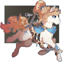 Size: 1100x1068 | Tagged: safe, artist:plaguemage, oc, oc only, oc:bow and blossom, earth pony, pony, adoptable, bow, cape, clothes, crossover, flower, flower in hair, male, quiver, simple background, stallion, transparent background