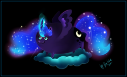 Size: 1600x972 | Tagged: safe, artist:das_leben, princess luna, alicorn, pony, g4, chibi, female, mare, smiling, solo