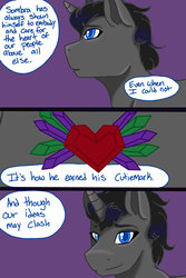 Size: 1024x1536 | Tagged: safe, artist:jeyjeymohr, king sombra, pony, unicorn, comic:crownless, g4, comic, crystal, cutie mark, dialogue, heart, offscreen character, sculpture, sombra's cutie mark
