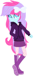 Size: 268x586 | Tagged: safe, artist:bezziie, oc, oc only, oc:strawberry pie, equestria girls, g4, boots, bow, clothes, cute, female, freckles, hoodie, pantyhose, shoes, simple background, skirt, solo, transparent background