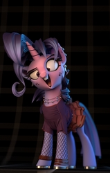 Size: 2067x3247 | Tagged: safe, artist:v747, twilight sparkle, pony, unicorn, g4, 3d, alternate hairstyle, blender, clothes, female, fishnet stockings, high res, jewelry, skirt, solo