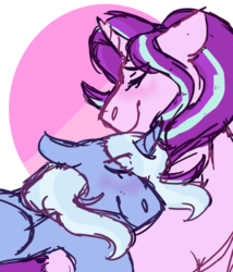 Size: 1200x1400 | Tagged: safe, artist:cancerivous, starlight glimmer, trixie, pony, unicorn, g4, female, lesbian, ship:startrix, shipping, simple background, snuggling, transparent background