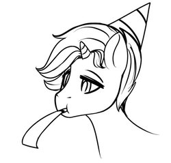 Size: 584x559 | Tagged: safe, artist:sunlover, oc, oc only, pony, unicorn, birthday, hat, horn, party hat, party horn, solo, unicorn oc