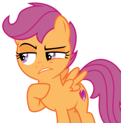 Size: 3125x3178 | Tagged: safe, artist:sketchmcreations, scootaloo, pegasus, pony, g4, marks and recreation, female, filly, high res, raised eyebrow, raised hoof, simple background, skeptical, solo, transparent background, vector