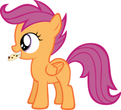 Size: 8133x7431 | Tagged: safe, artist:deadparrot22, scootaloo, pegasus, pony, g4, absurd resolution, blank flank, cookie, cute, cutealoo, female, filly, foal, folded wings, food, mouth hold, side view, simple background, solo, teeth, transparent background, vector, wings