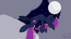Size: 1280x702 | Tagged: safe, artist:sketchlines, oc, oc only, pegasus, pony, cloud, female, mare, moon, night, night sky, sky, solo, stars
