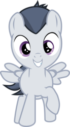 Size: 3064x5566 | Tagged: safe, artist:frownfactory, rumble, pegasus, pony, g4, marks and recreation, colt, cute, grin, looking at you, male, raised hoof, rumblebetes, simple background, smiling, solo, transparent background, two toned mane, two toned tail, vector, wings