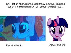 Size: 960x720 | Tagged: safe, artist:shimmering blaze, spike, twilight sparkle, alicorn, dragon, pony, g4, book, book cover, coloring book, face, halloween, holiday, text, twilight sparkle (alicorn), wtf, you had one job