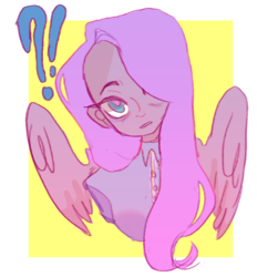 Size: 729x786 | Tagged: safe, artist:milky-rabbit, fluttershy, human, pegasus, pony, g4, exclamation point, female, humanized, interrobang, question mark, solo, winged humanization, wings