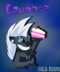 Size: 1387x1656 | Tagged: safe, artist:cyber-murph, grubber, hedgehog, g4, my little pony: the movie, armor, cake, cute, food, grubberbetes, male, solo