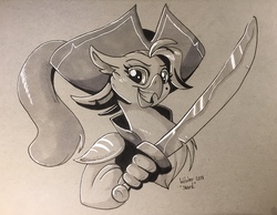Size: 1280x993 | Tagged: safe, artist:sugaryviolet, captain celaeno, bird, anthro, g4, my little pony: the movie, female, inktober, solo, traditional art