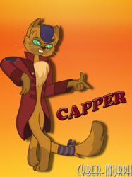 Size: 1220x1629 | Tagged: safe, artist:cyber-murph, capper dapperpaws, abyssinian, cat, anthro, digitigrade anthro, g4, my little pony: the movie, chest fluff, clothes, coat, gradient background, handsome, male, patch, seductive, seductive look, seductive pose, sexy, signature, solo, stupid sexy capper