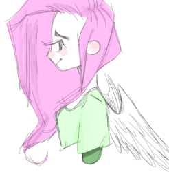 Size: 755x767 | Tagged: safe, artist:milky-rabbit, fluttershy, human, pegasus, pony, g4, female, humanized, sketch, smiling, solo, winged humanization, wings