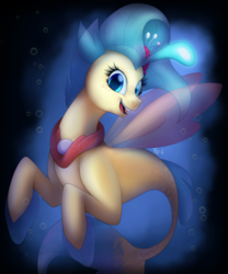 Size: 800x960 | Tagged: safe, artist:fj-c, princess skystar, seapony (g4), g4, my little pony: the movie, bioluminescent, blue eyes, blue mane, blue tail, bubble, crepuscular rays, cute, dark, digital art, dorsal fin, female, fin, fin wings, fins, fish tail, floppy ears, flower, flower in hair, flowing mane, flowing tail, freckles, glowing, happy, jewelry, looking at you, necklace, ocean, open mouth, open smile, pearl necklace, scales, seaquestria, signature, smiling, smiling at you, solo, spread wings, swimming, tail, teeth, underwater, water, wings
