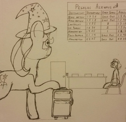 Size: 2269x2204 | Tagged: safe, artist:downhillcarver-art, trixie, pony, unicorn, g4, airport, high res, luggage, sketch, traditional art