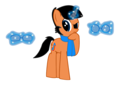 Size: 800x568 | Tagged: safe, artist:prism note, oc, oc only, oc:prism note, pony, unicorn, choice, clothes, glasses, levitation, magic, scarf, simple background, solo, telekinesis, thinking, transparent background