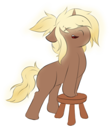 Size: 579x669 | Tagged: safe, oc, oc only, pony, unicorn, eyes closed, female, glowing mane, mare, simple background, singing, solo, stool, transparent background