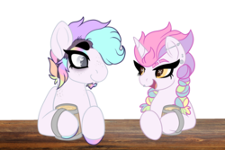 Size: 1500x1000 | Tagged: safe, artist:angei-bites, oc, oc only, oc:glam gore, earth pony, pony, unicorn, cider, female, male, mare, simple background, stallion, transparent background