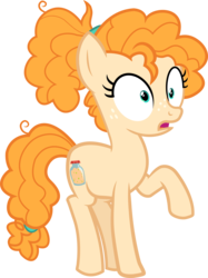 Size: 3270x4365 | Tagged: safe, artist:causenpc, pear butter, earth pony, pony, g4, alternate hairstyle, female, frizzy hair, high res, raised hoof, simple background, solo, teenager, transparent background, vector