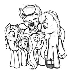 Size: 1062x1060 | Tagged: safe, artist:nimaru, oc, oc only, oc:butterscotch (nimaru), oc:luau, earth pony, pony, family, female, filly, mare, monochrome, sleeping