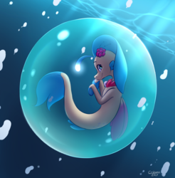 Size: 1260x1279 | Tagged: safe, artist:crizone-aura, princess skystar, seapony (g4), g4, my little pony: the movie, bubble, female, in bubble, looking at you, profile, skyabetes, smiling, solo, underwater
