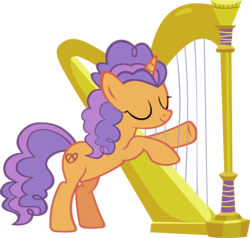 Size: 4388x4183 | Tagged: safe, artist:ironm17, pretzel twist, pony, unicorn, g4, absurd resolution, bipedal, eyes closed, female, harp, musical instrument, simple background, smiling, solo, transparent background, vector