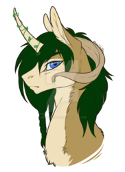 Size: 600x824 | Tagged: safe, artist:dementra369, oc, oc only, pony, unicorn, bust, chest fluff, curved horn, horn, portrait, simple background, solo, transparent background, watermark