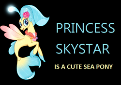 Size: 610x427 | Tagged: safe, princess skystar, pony, seapony (g4), g4, my little pony: the movie, black background, captain obvious, cute, female, image macro, mare, meme, simple background, skyabetes, solo, truth