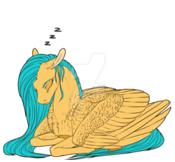 Size: 800x738 | Tagged: safe, artist:dementra369, oc, oc only, oc:zephyr lightflavour, pegasus, pony, female, mare, obtrusive watermark, prone, simple background, sleeping, solo, transparent background, watermark, zzz