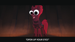Size: 1920x1080 | Tagged: safe, edit, edited screencap, screencap, fizzlepop berrytwist, tempest shadow, pony, g4, my little pony: the movie, cute, eye, eyes, female, googly eyes, meme, open up your *very* eyes, open up your eyes, pretty pretty tempest, silly, silly pony, solo, special eyes