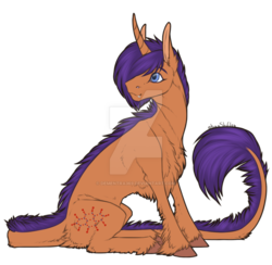 Size: 800x781 | Tagged: safe, artist:dementra369, oc, oc only, pony, unicorn, chest fluff, concave belly, fangs, simple background, sitting, smiling, solo, transparent background, unshorn fetlocks, watermark