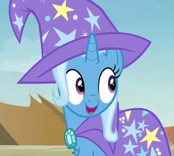 Size: 797x715 | Tagged: safe, screencap, trixie, pony, unicorn, g4, to change a changeling, cape, clothes, cute, diatrixes, female, hat, mare, open mouth, smiling, solo, trixie's cape, trixie's hat